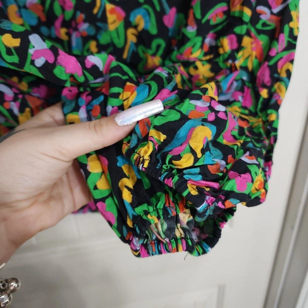 Tanya Taylor Womens Top Isla Painterly Puff Lantern Sleeve Multicolor Blouse M - Picture 6 of 12